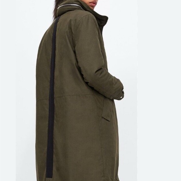 Zara Olive Green Long Winter Coat - Picture 7 of 8